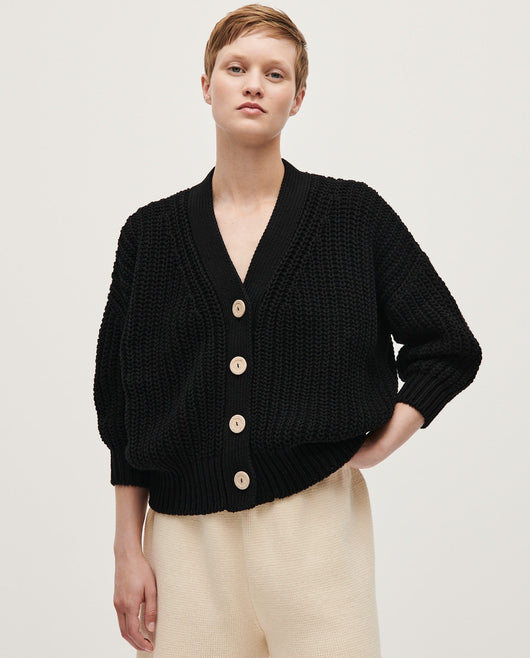 RIB KNIT COTTON CARDIGAN