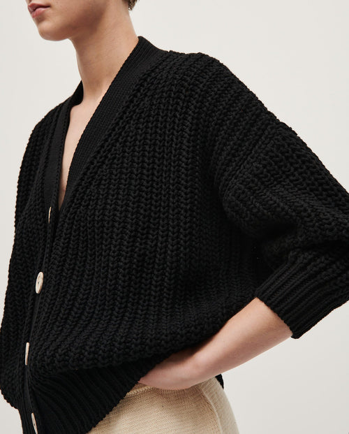 RIB KNIT COTTON CARDIGAN