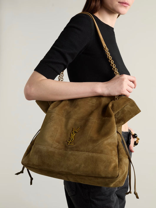 JAMIE SHOPPING QUILTED SUEDE SHOULDER BAG